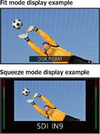 "Fit mode display example" and "Squeeze mode display example"