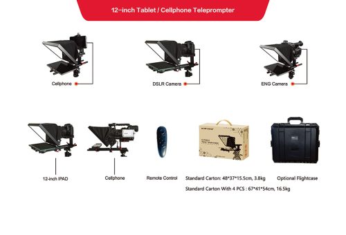 Teleprompter pre iPad až do 12" s adaptérom aj pre telefóny. V pevnom kufry.