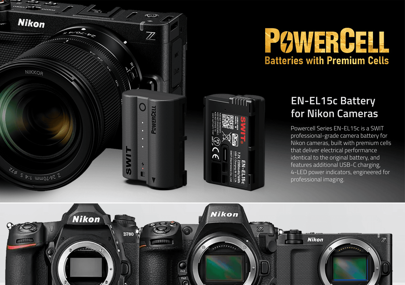 PowerCell EN-EL15c| USB-C EN-EL15c 16Wh, longer running-time battery with indicators, 